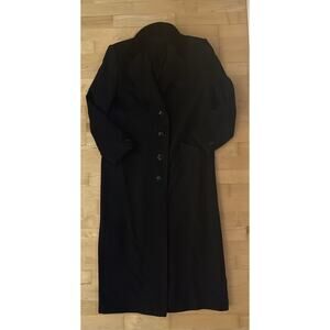 VTG Fleurette Black Long Wool Coat Duster Lined Velvet Collar M